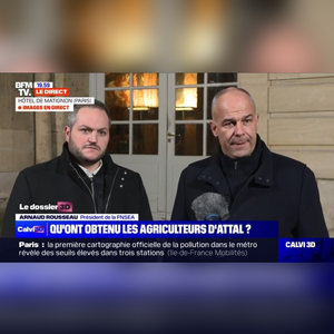 Arnaud Gaillot, président de Jeunes Agriculteurs avec Arnaud Rousseau, président de la FNSEA, sur le perron de l'Hôtel Matignon, mardi 22 janvier 2024.